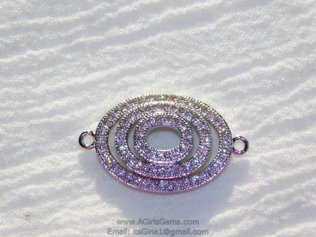 Gold Oval Connectors, CZ Micro Pave Black Bracelet Bar Connector 15 x 26 mm, Circle of Life Pendant
