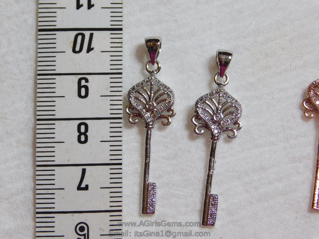 CZ Rose Gold Cubic Zirconia Paved Key Bead Key Pendant Link Key Charm Dangle Pendant - A Girls Gems