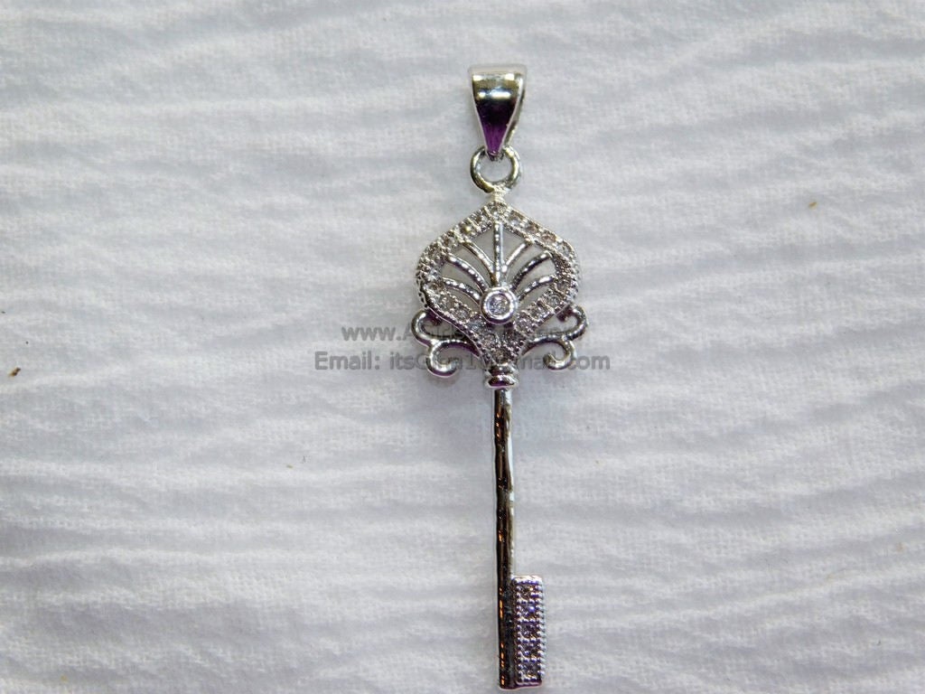 CZ Rose Gold Cubic Zirconia Paved Key Bead Key Pendant Link Key Charm Dangle Pendant - A Girls Gems