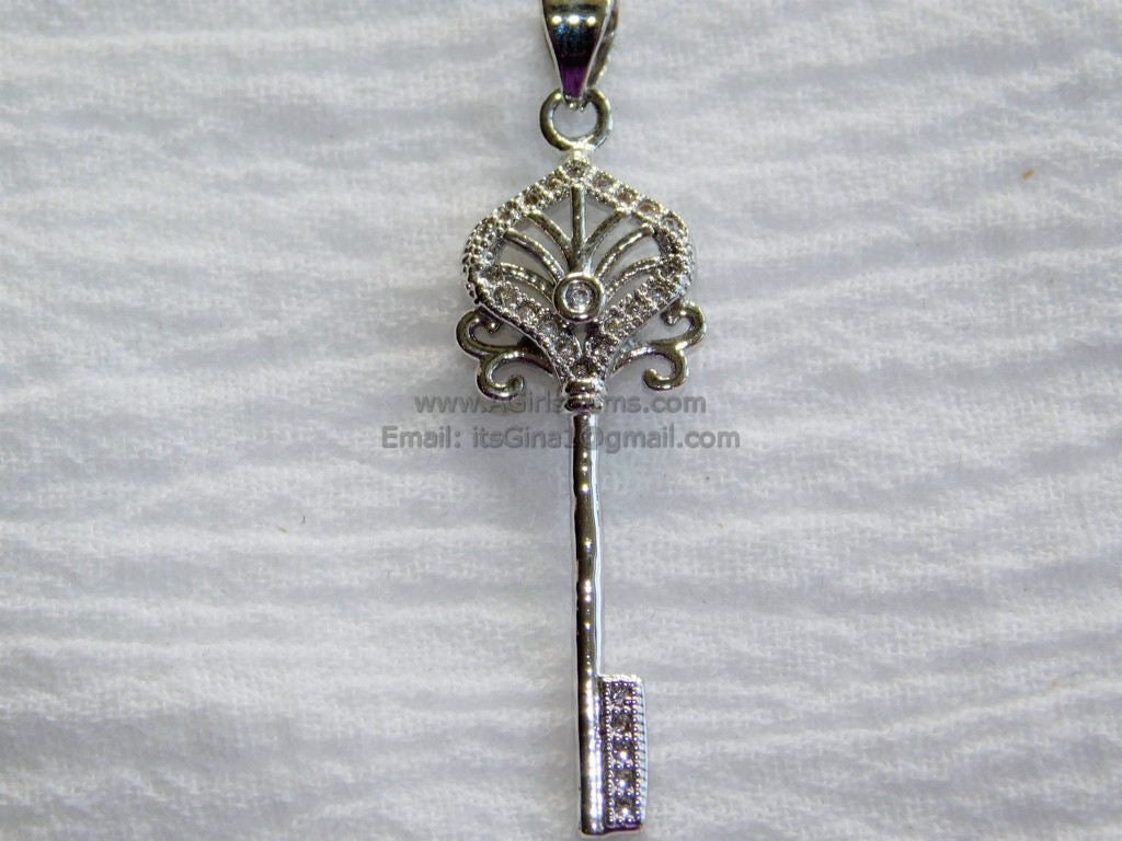 CZ Rose Gold Cubic Zirconia Paved Key Bead Key Pendant Link Key Charm Dangle Pendant - A Girls Gems