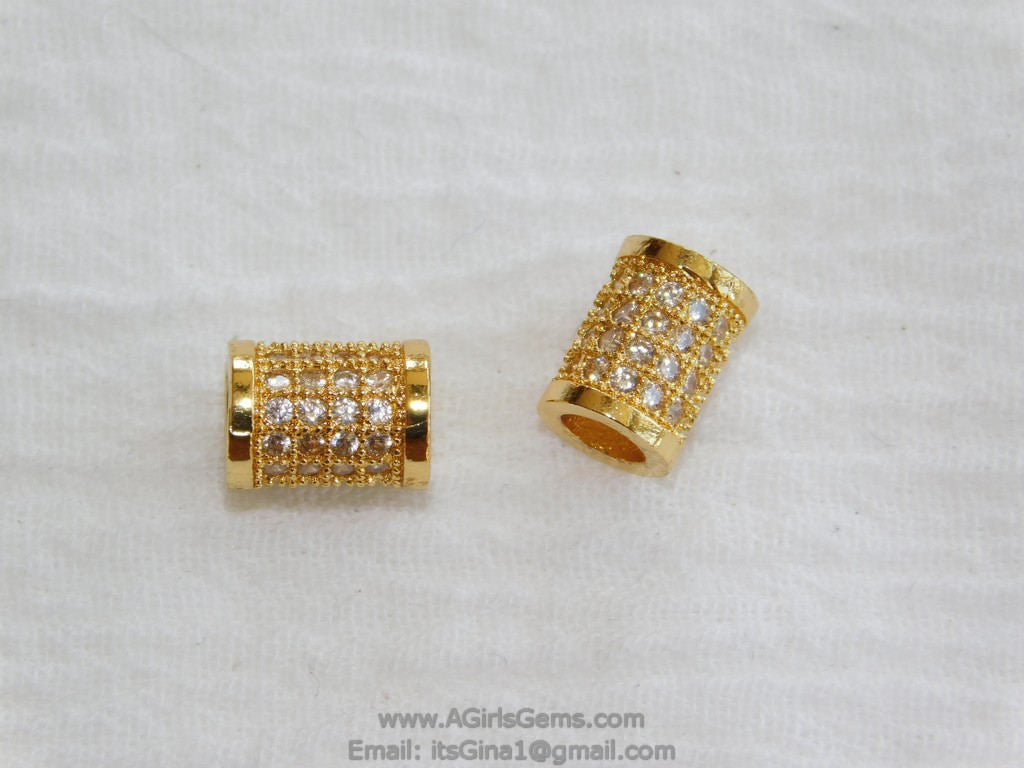 CZ Micro Paved Bead, Small Tube 6 x 9 mm - A Girls Gems