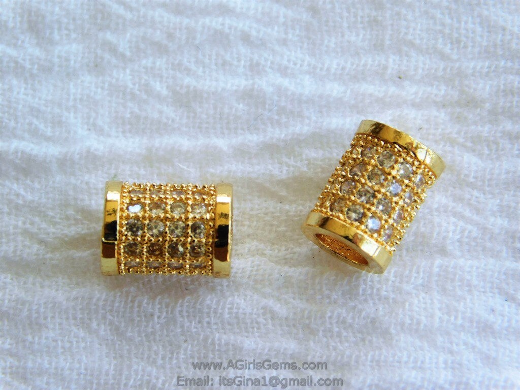 CZ Micro Paved Bead, Small Tube 6 x 9 mm - A Girls Gems