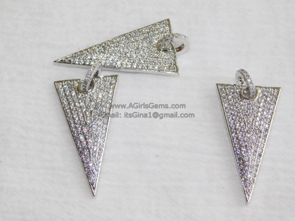 CZ Pave Triangle Pendant, Long Cubic Zirconia Arrow Charm W/CZ Bail, Black - A Girls Gems