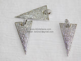 CZ Pave Triangle Pendant, Long Cubic Zirconia Arrow Charm W/CZ Bail, Black
