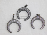 CZ Micro Pave Double Horn Pendants,Crescent Moon Charms, Cubic Zirconia Cow Horns - A Girls Gems