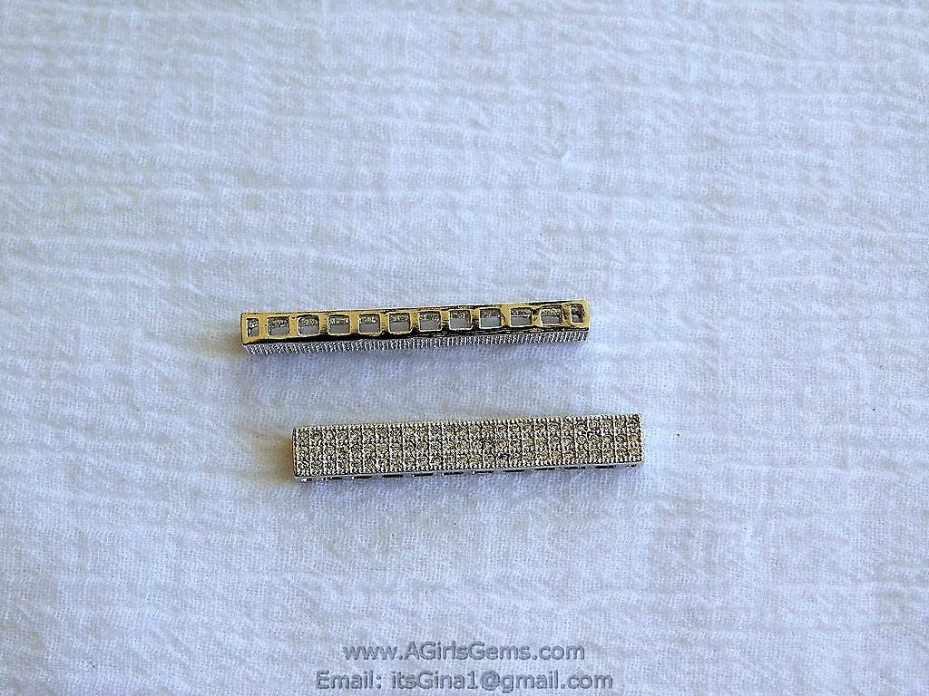 CZ Silver Plated Cubic Zirconia Bar Link Connector Slide Bead Bracelet Necklace Pendant DIY Jewelry Supplies AGGSM91 - A Girls Gems