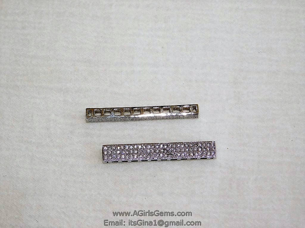 CZ Silver Plated Cubic Zirconia Bar Link Connector Slide Bead Bracelet Necklace Pendant DIY Jewelry Supplies AGGSM91 - A Girls Gems