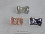 CZ Micro Pave Bead, Hourglass Silver Plated 12  x 18 mm, Clear Cubic Zirconia, Focal Spacer Beads for DIY - A Girls Gems