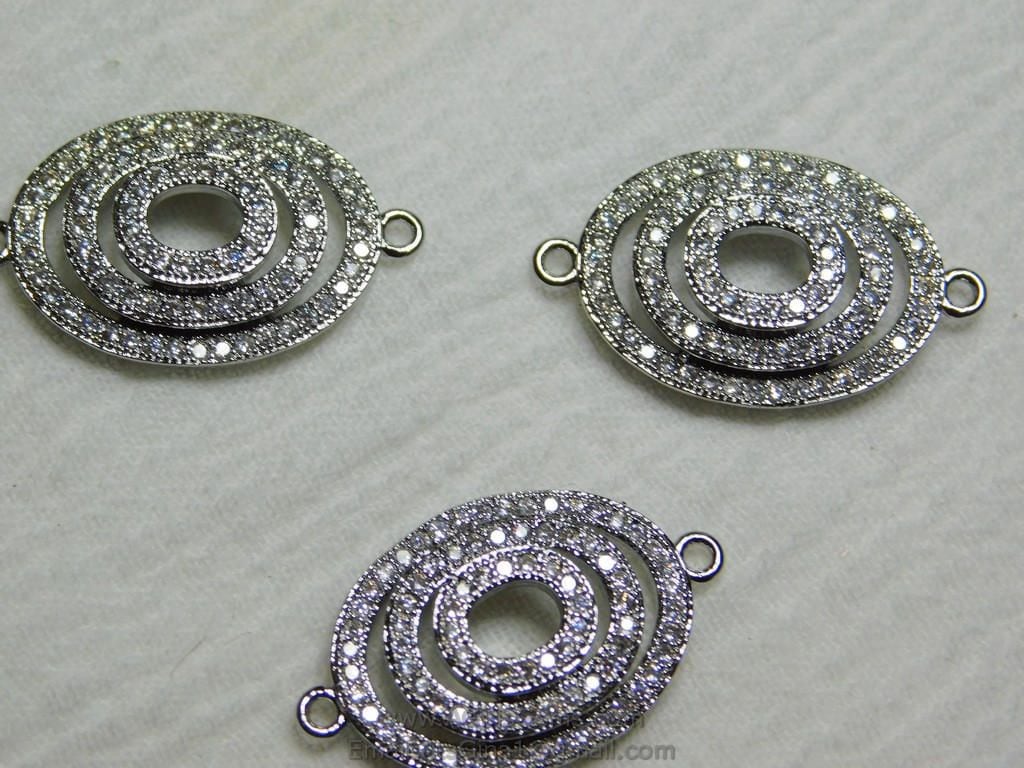 Gold Oval Connectors, CZ Micro Pave Black Bracelet Bar Connector 15 x 26 mm, Circle of Life Pendant