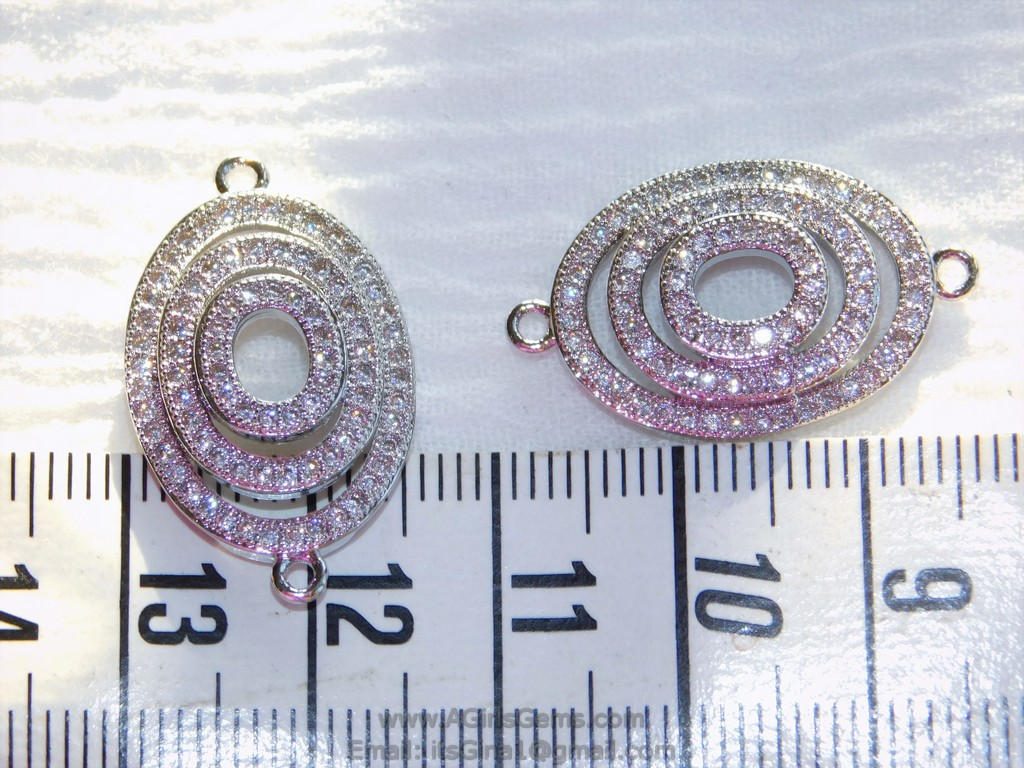 Gold Oval Connectors, CZ Micro Pave Black Bracelet Bar Connector 15 x 26 mm, Circle of Life Pendant