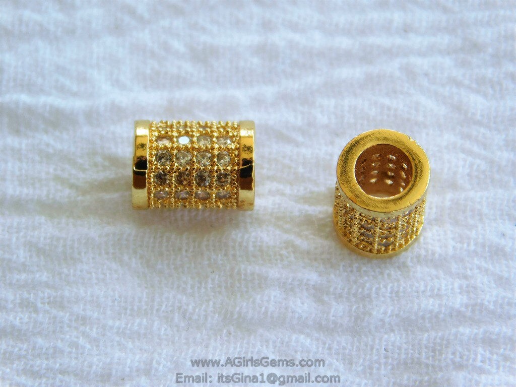 CZ Micro Paved Bead, Small Tube 6 x 9 mm - A Girls Gems