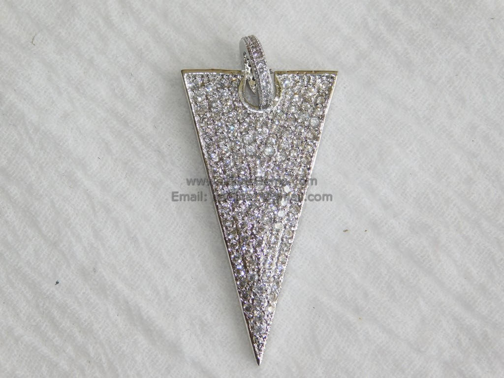 CZ Pave Triangle Pendant, Long Cubic Zirconia Arrow Charm W/CZ Bail, Black - A Girls Gems