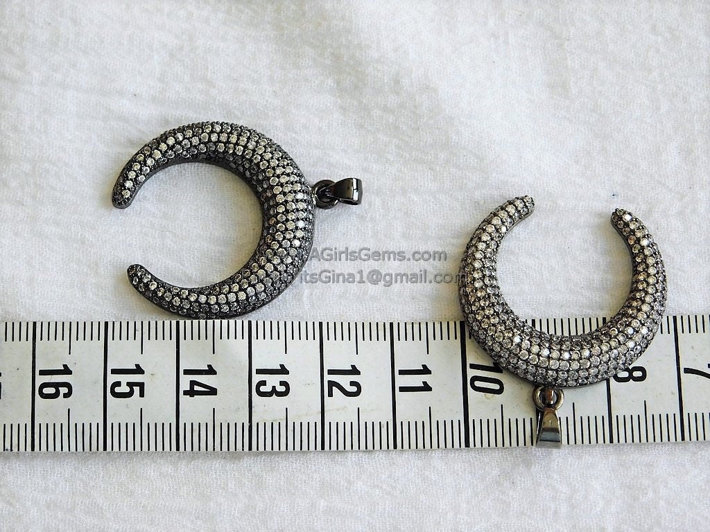 CZ Micro Pave Double Horn Pendants,Crescent Moon Charms, Cubic Zirconia Cow Horns - A Girls Gems