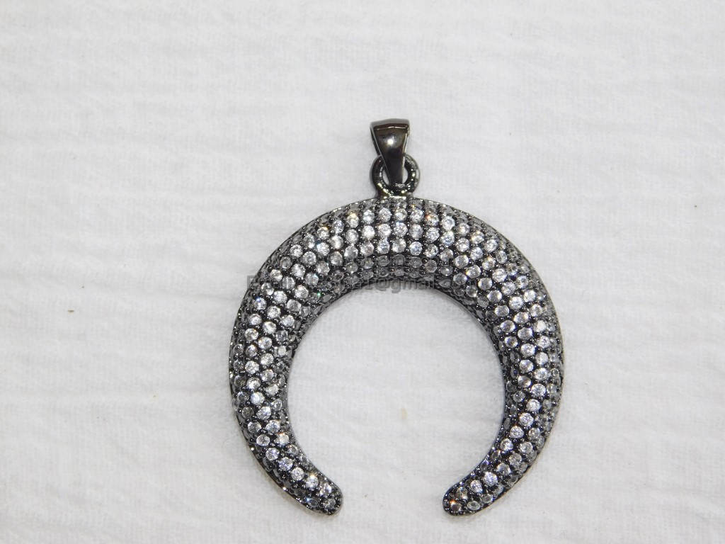 CZ Micro Pave Double Horn Pendants,Crescent Moon Charms, Cubic Zirconia Cow Horns - A Girls Gems