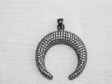 CZ Micro Pave Double Horn Pendants,Crescent Moon Charms, Cubic Zirconia Cow Horns - A Girls Gems