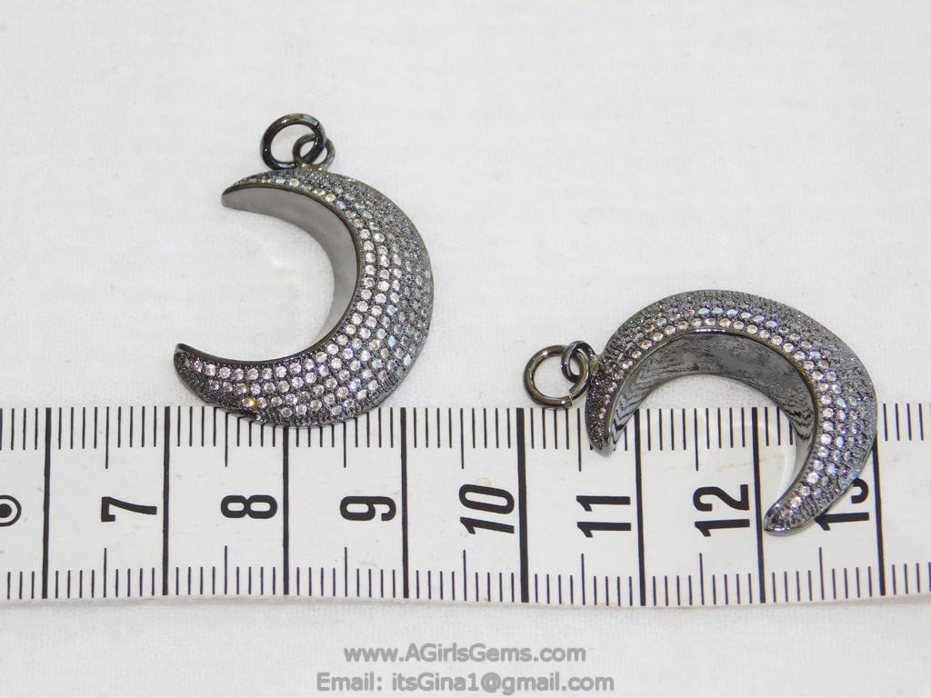 CZ Gold Plated Clear CZ  Moon Pave Bead Half Moon Quarter Moon Pendant Cubic Zirconia Pendant DIY Necklace - A Girls Gems