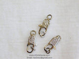 Small CZ Lobster Clasp, Gold Double Sided Tiny Claw #29, 7 x 15 mm Micro Pave Cubic Zirconia for DIY Rosary Bracelet Necklace