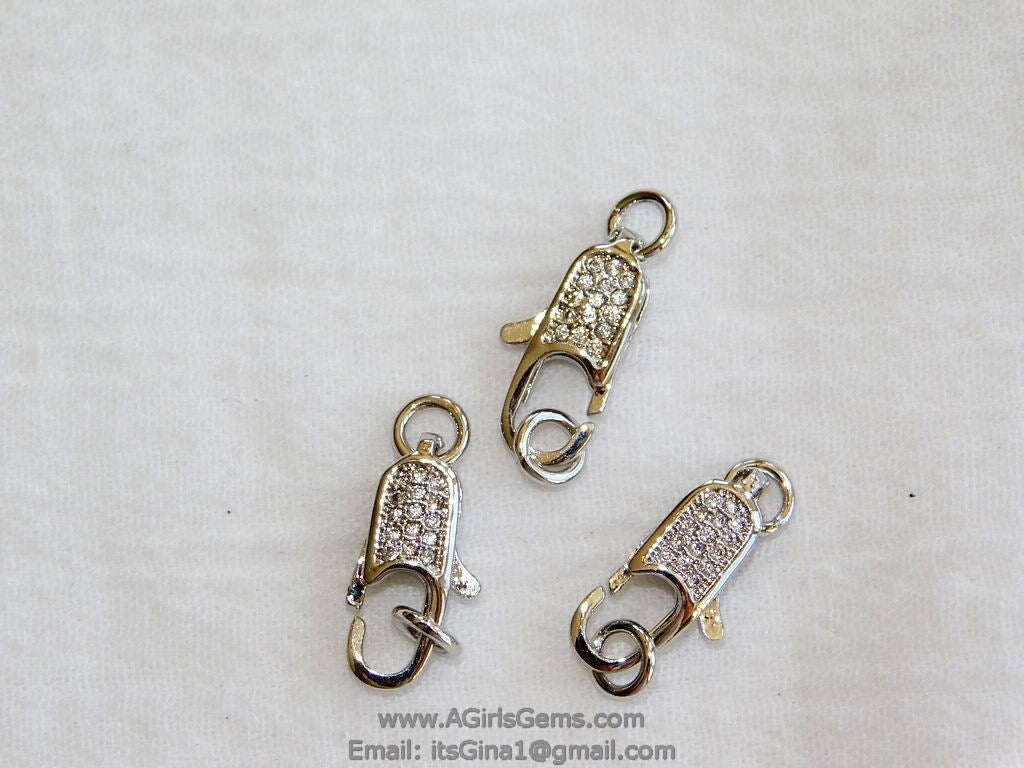 Silver Lobster Clasp, Small CZ Micro Pave Claw, Double Sided Tiny Claw #29