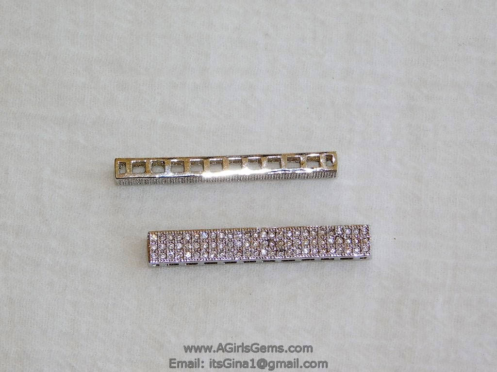 CZ Silver Plated Cubic Zirconia Bar Link Connector Slide Bead Bracelet Necklace Pendant DIY Jewelry Supplies AGGSM91 - A Girls Gems