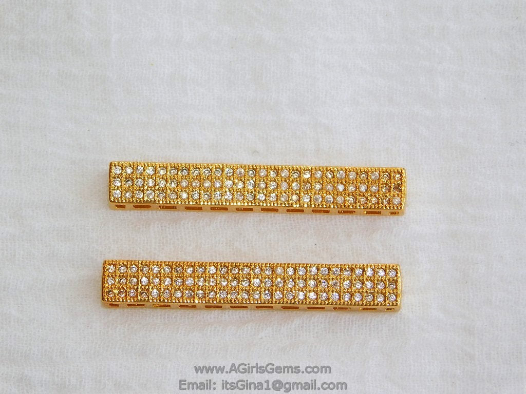 CZ Silver Plated Cubic Zirconia Bar Link Connector Slide Bead Bracelet Necklace Pendant DIY Jewelry Supplies AGGSM91 - A Girls Gems