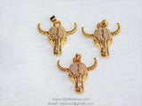 Cow Skull CZ Micro Pave Gold Plated Bull Skull Pendant Boho Cubic Zirconia Ox Longhorn Skull Cowboy Supplies Crafts Supplies Bull Skull