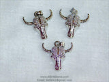 Cow Skull CZ Micro Pave Silver Bull Skull Pendant Boho Cubic Zirconia Ox Longhorn Skull Cowboy Supplies Crafts Supplies Bull Skull - A Girls Gems