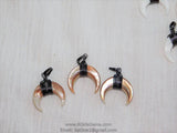 Crescent Moon Charms, Pink Beige Mini Double Horn Charms, Gunmetal Black Plated Wire Wrapped Natural Shell Pendants DIY Jewelry Supplies - A Girls Gems