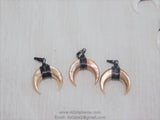 Crescent Moon Charms, Pink Beige Mini Double Horn Charms, Gunmetal Black Plated Wire Wrapped Natural Shell Pendants DIY Jewelry Supplies - A Girls Gems