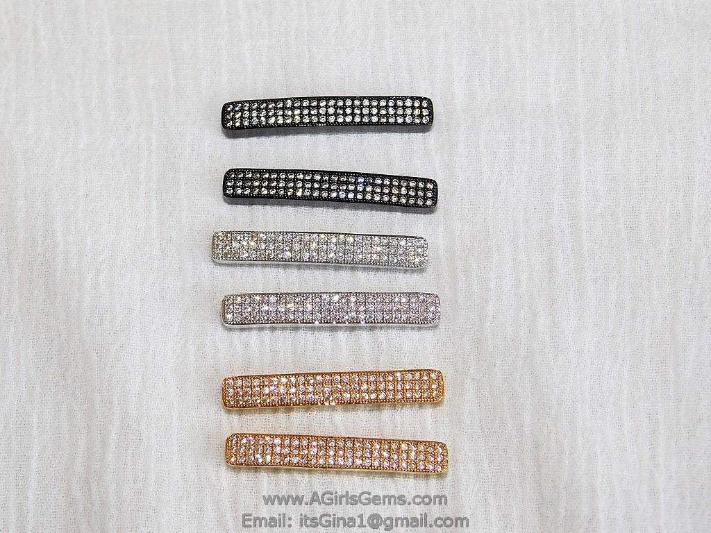 CZ Micro Pave Bracelet Bar Connectors, Large Hole Charm Bars, Rose, Silver, Gold, Black Jewelry Findings - A Girls Gems
