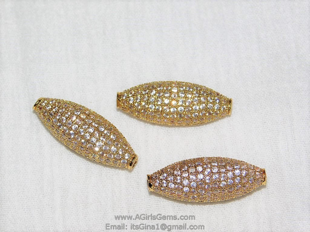 CZ Micro Pave Long Beads, Rose, Gold