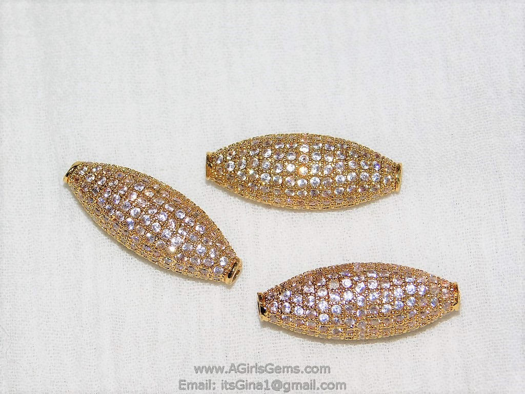 CZ Micro Pave Long Beads, Rose, Gold