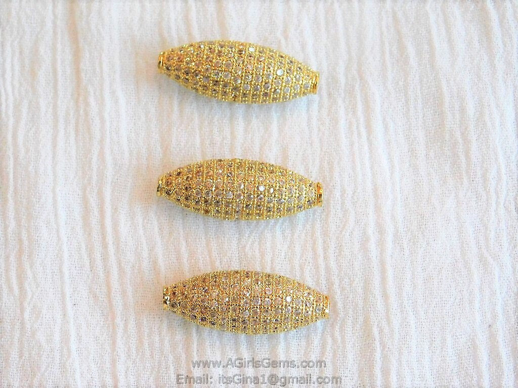 CZ Micro Pave Long Beads, Rose, Gold
