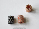 CZ Micro Pave Tube Bead, Gold, Black, Silver, Rose Clear Short Round 8 mm x 10 mm Large Hole Tube Bead Spacers, Focal Bead for Bracelets - A Girls Gems