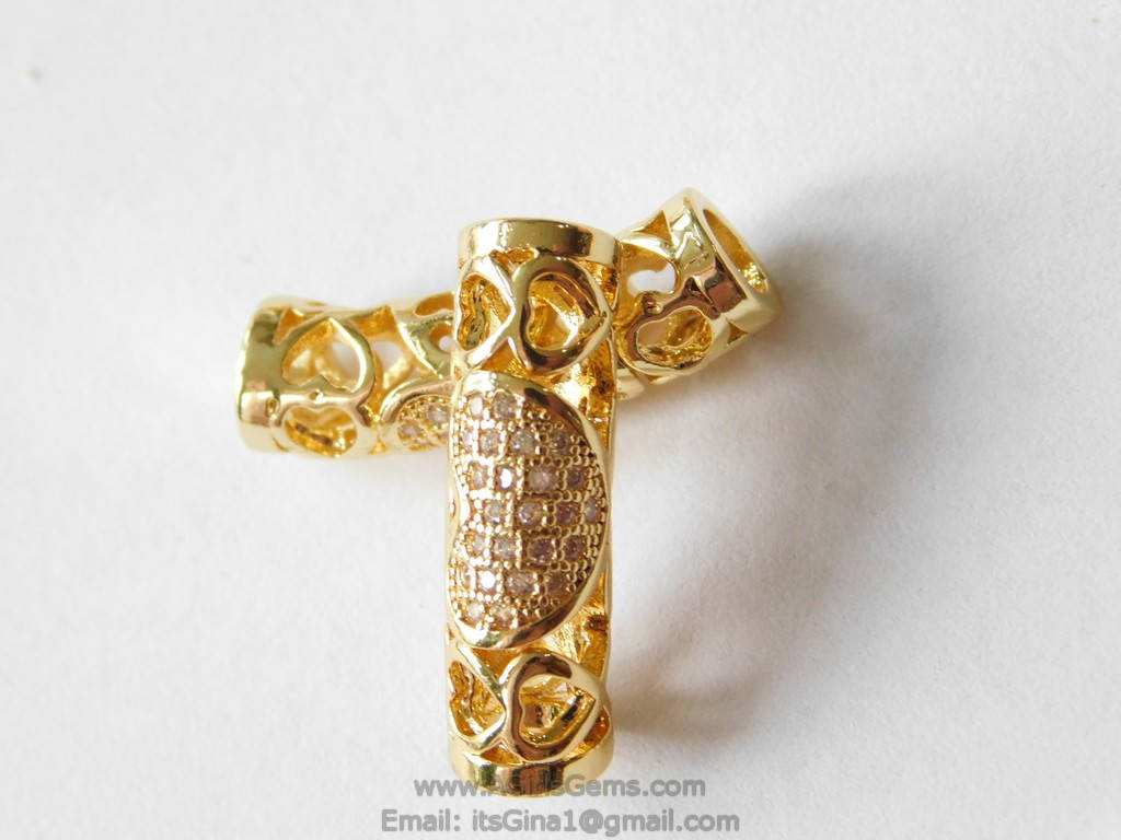 CZ Micro Paved Gold Tube Bead - A Girls Gems
