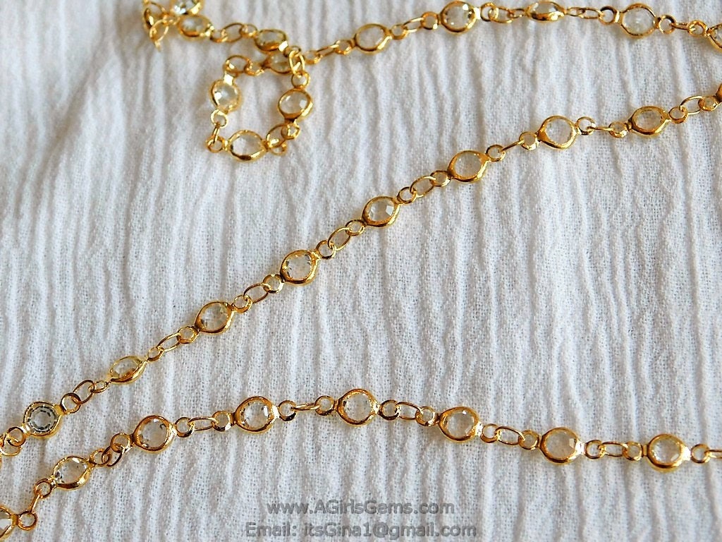 Clear Crystal Bezel Rosary Chain, Gold plated Connector Bezel CH #515, 4 mm Crystal Chains