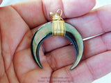 Crescent Moon Charms, Black Shell Double Horn Charms, Shell Pendants Gold Wire Wrapped, 35 mm Boho Pendant DIY Jewelry Making - A Girls Gems