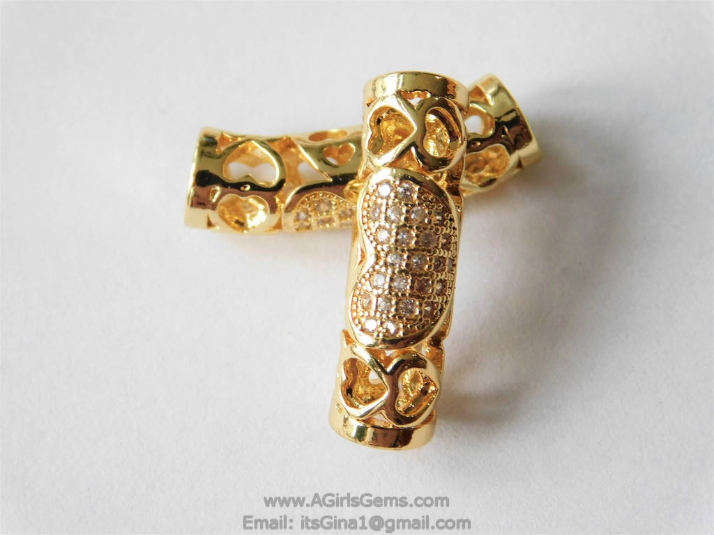 CZ Micro Paved Gold Tube Bead - A Girls Gems