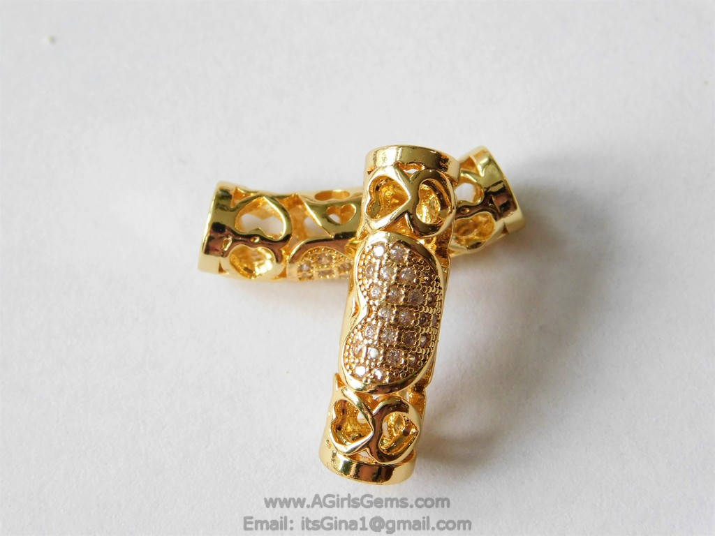 CZ Micro Paved Gold Tube Bead - A Girls Gems