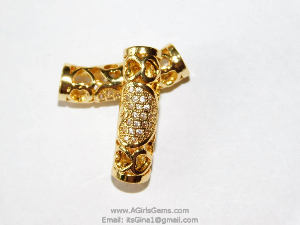 CZ Micro Paved Gold Tube Bead - A Girls Gems