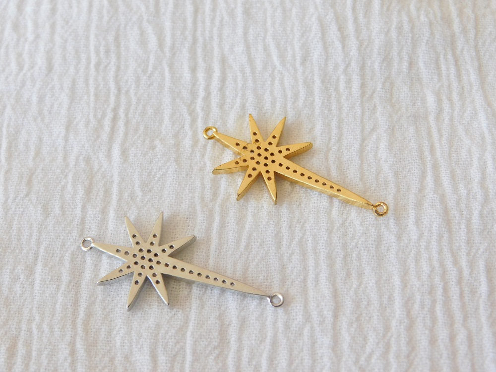 CZ Micro Pave Starburst Connector, Silver North Star Connector Bead #116, Cubic Zirconia Star Links