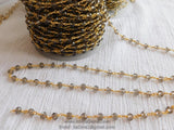 Smoky Grey Rosary Chain 6 mm Crystal 22k Gold Plated Chain for Boho Jewelry Chains Glass Beaded Rosary Roll Bulk Wholesale/By The Foot - A Girls Gems