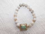 White Agate Bracelet CZ Amazonite Stretchy Stackable Crystal Bracelet by Regina Harp Designs - A Girls Gems