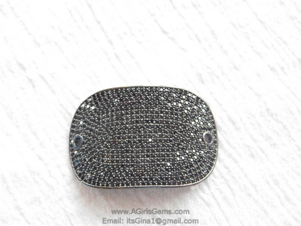 CZ Micro Pave Rectangle Connectors, Curved Bar Gunmetal Black CZ Bracelet Bar, Leather Charms Bead Wide Links, Boho Knotting Braiding Charms - A Girls Gems
