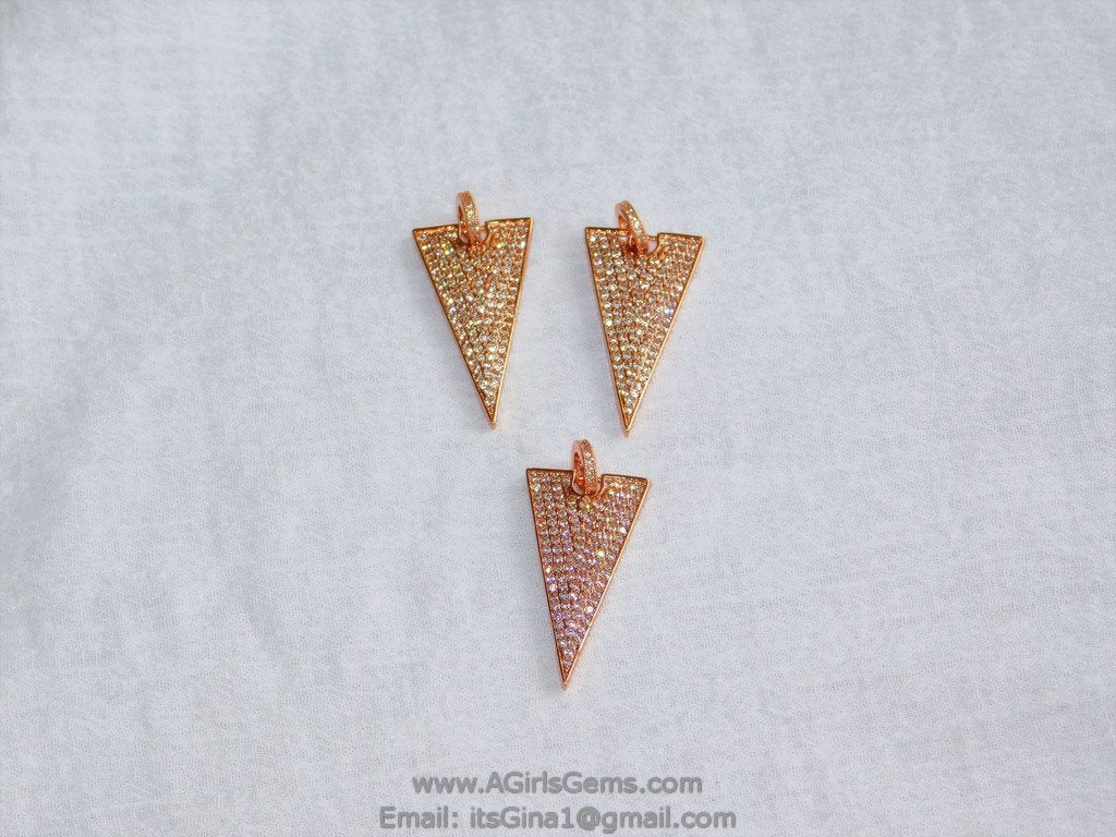 CZ Triangle Pave Bead Pendant Triangle Link Connector Pendant - A Girls Gems