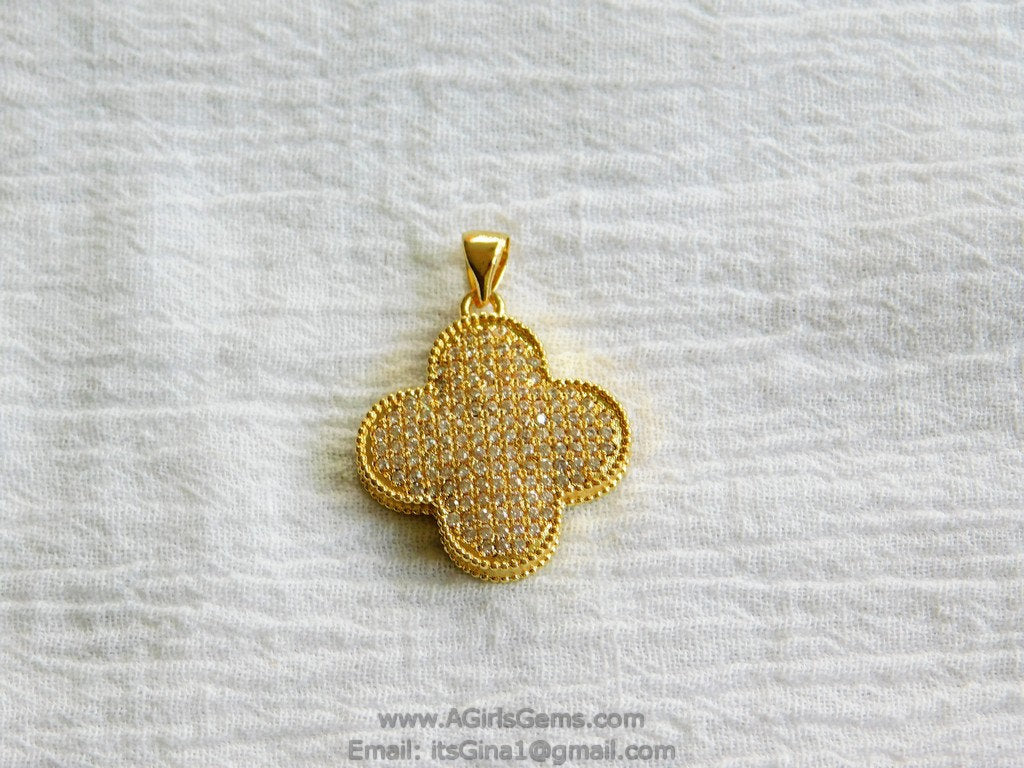 CZ Large Clover Cross Pendant Micro Pave Clover Quatrefoil Charm Clear Gold Plated for Earrings Necklace AGGSM161 - A Girls Gems