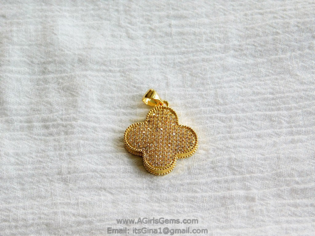 CZ Large Clover Cross Pendant Micro Pave Clover Quatrefoil Charm Clear Gold Plated for Earrings Necklace AGGSM161 - A Girls Gems