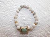 White Agate Bracelet CZ Amazonite Stretchy Stackable Crystal Bracelet by Regina Harp Designs - A Girls Gems