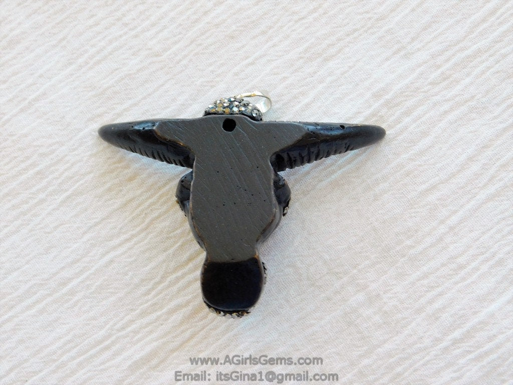 Cow Skull Pendant, CZ Pave Brown Bone Pendant CW16 - A Girls Gems