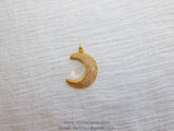 CZ Gold Plated Clear CZ  Moon Pave Bead Half Moon Quarter Moon Pendant Cubic Zirconia Pendant DIY Necklace - A Girls Gems
