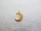 CZ Gold Plated Clear CZ  Moon Pave Bead Half Moon Quarter Moon Pendant Cubic Zirconia Pendant DIY Necklace - A Girls Gems